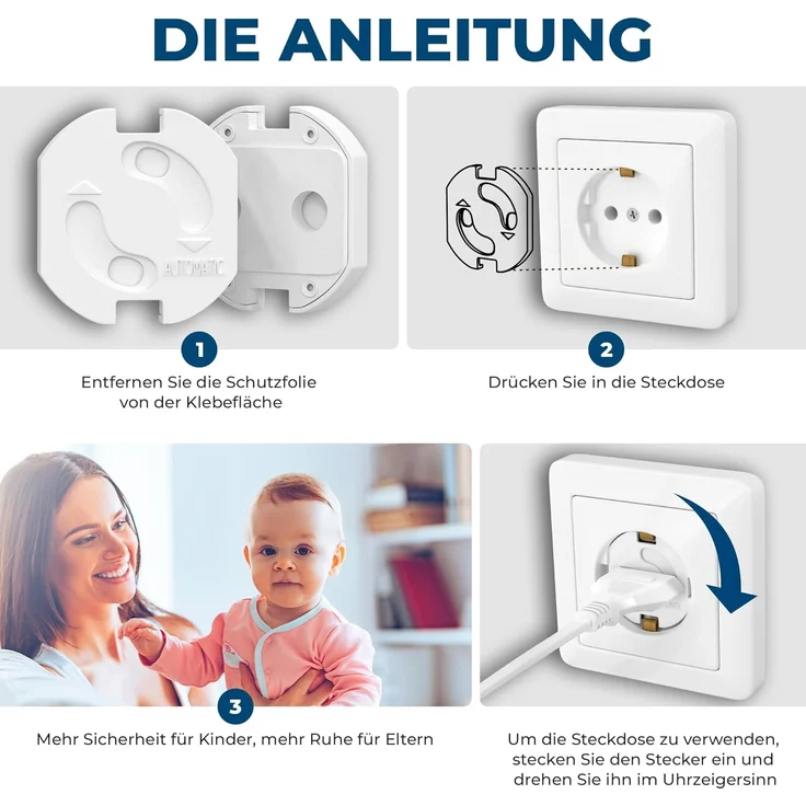Steckdosensicherung mit Drehmechanik - 20x - Original Hoffenbach Germany - 2 Jahre Garantie - Kindersicherung für Steckdosen - Steckdosenschutz für Babys und Kinder – Bild 6