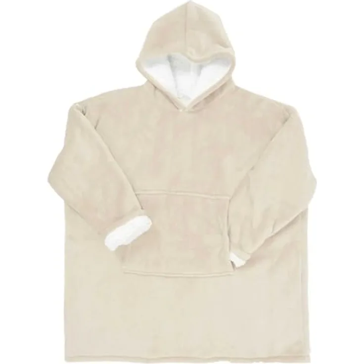 HOME DECO FACTORY, TX91671, Sherpa Linen Interior Hoodie, Soft and Fluffy Comfort, Ideal for Cocooning Evenings, Versatile as a Plaid or Bed Throw, Size M, Beige