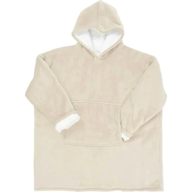 HOME DECO FACTORY, TX91671, Sherpa Linen Interior Hoodie, Soft and Fluffy Comfort, Ideal for Cocooning Evenings, Versatile as a Plaid or Bed Throw, Size M, Beige – Bild 1