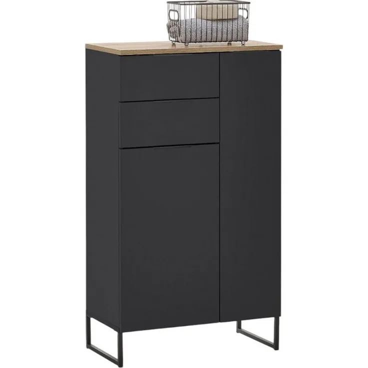 moebel-dich-auf Kommode ASPEN (Highboard, Badschrank mit 2 Schubkästen, in Schwarz matt), Breite 60 cm
