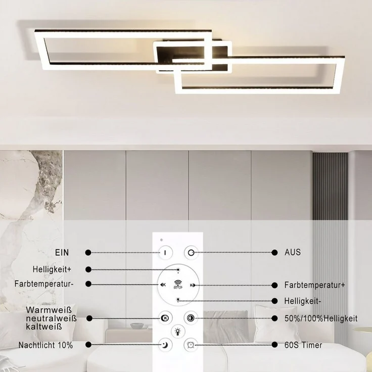 Nettlife LED Deckenleuchte LED Deckenleuchte Schwarz 56W aus Metall Kristall, LED fest integriert, Warmweiß Neutralweiß Kaltweiß, Schlafzimmer küche – Bild 2