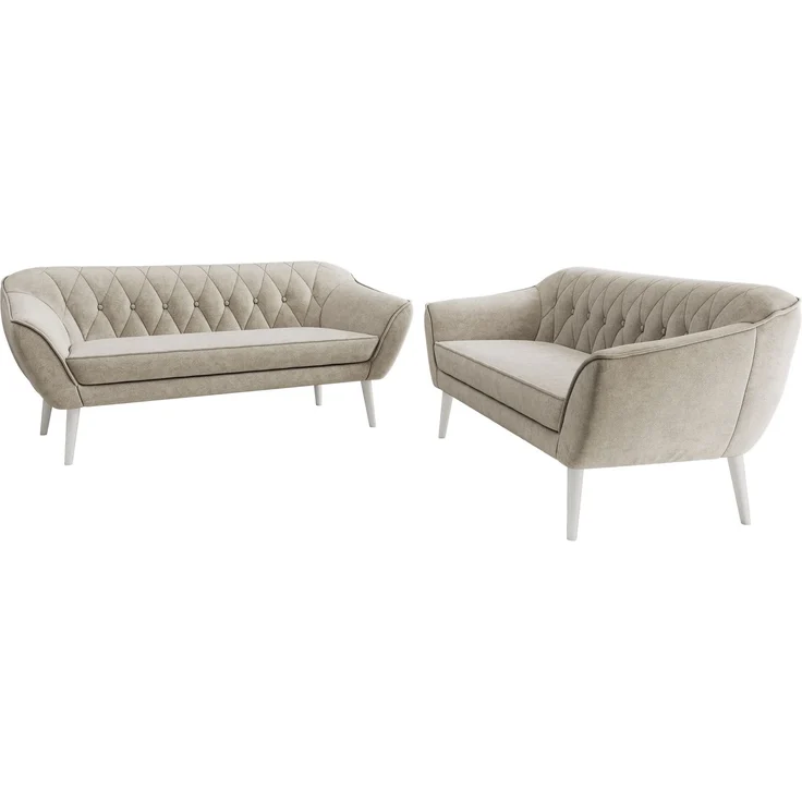 Wohnzimmerset Möbelset PIRS 3-3, Armlehnen, Wellenfederung, weiße Füße, Dreisitzer Sofa, Polstermöbel Set - Beige Stukture – Bild 7