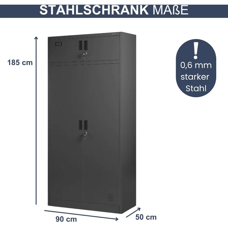 Mehrzweckschrank Metall mit Erweiterung GINA - 185 x 90 x 50 cm Anthrazit | Büroschrank Spind Stahlschrank Archivschrank Aktenschrank Metallschrank – Bild 2