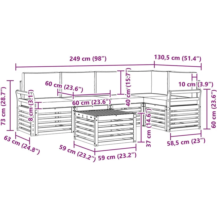 vidaXL Outdoor-Sofagarnitur 6 stk. 5-Sitzer Weiß und Anthrazit 3391877 – Bild 8