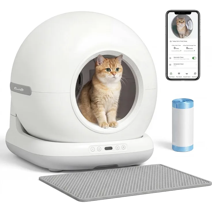 PawHut Selbstreinigende Katzenklo, ABS, Weiß, 58,1L x 47,5B x 53H cm