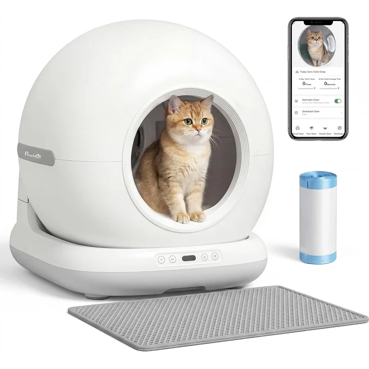 PawHut Selbstreinigende Katzenklo, ABS, Weiß, 58,1L x 47,5B x 53H cm – Bild 1