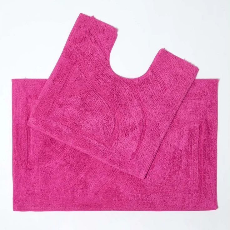 Homescapes Badematte 2 teiliges Luxus Badematten Set 100% Baumwolle raspberry, Höhe 30 mm, Badematte - 50x80 cm, WC Vorleger - 50x55 cm – Bild 1