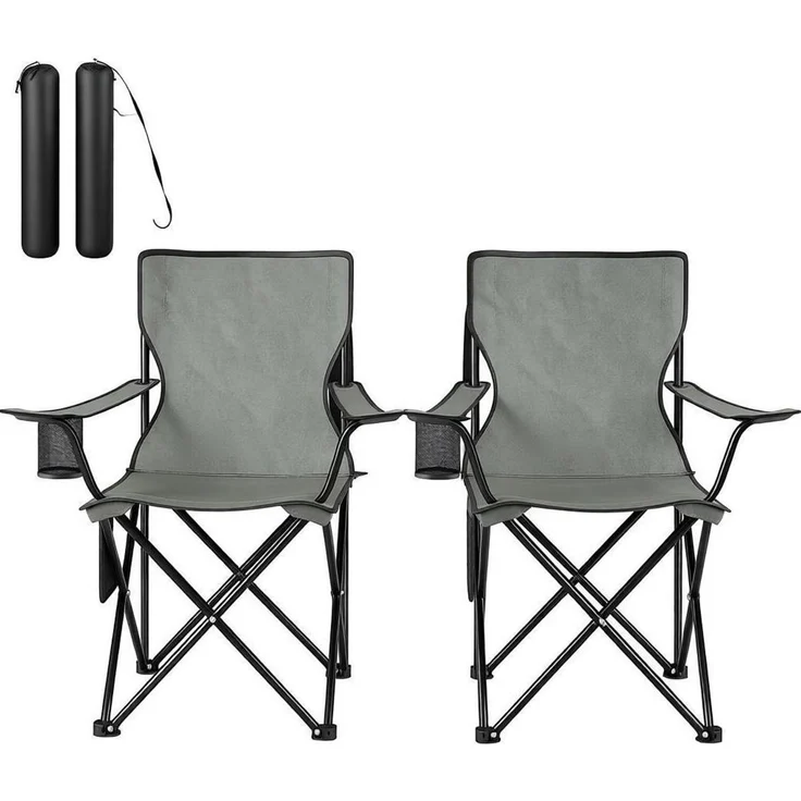 Campingstuhl-Set, klappbar mit Getränkehalter & Seitentasche, 47x76x80,5 cm, Dunkelgrau – Bild 8