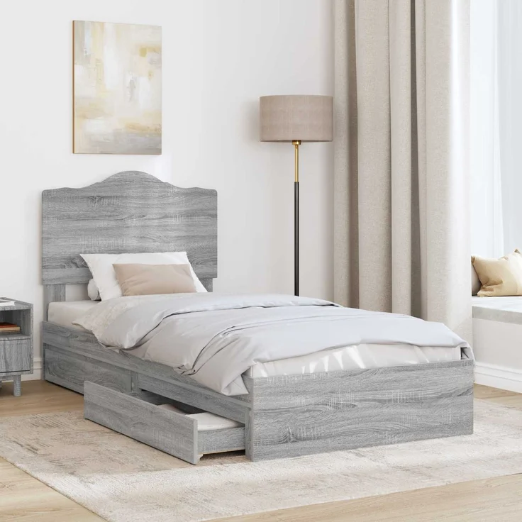 vidaXL Aufbewahrungsbett Graues Sonoma 90 x 190 cm Holzwerkstoff 3413553 – Bild 2