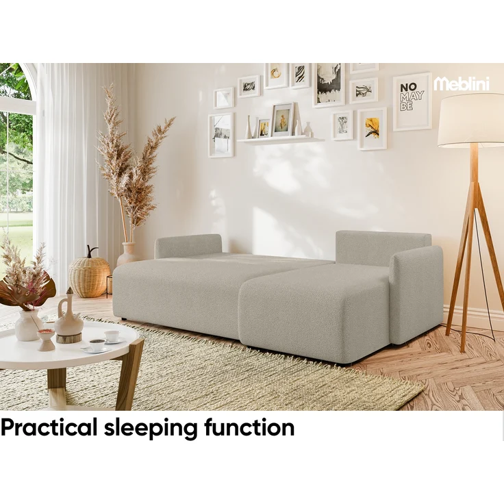 MEBLINI Schlafcouch mit Bettkasten – VESPER – 215x147x94cm – Rechts - Beige Boucle - Kleines Ecksofa mit Schlaffunktion - Sofa mit Relaxfunktion und Kissen - Kleine Couch L-Form – Eckcouch – Bild 5