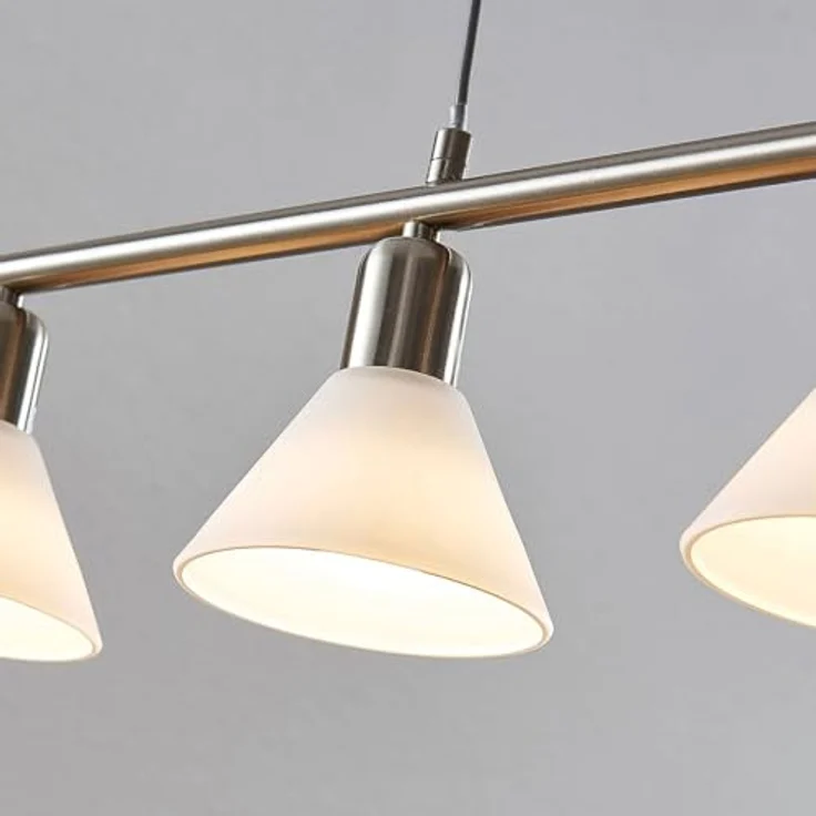 Lindby Pendellampe Delira, 4-flg. nickel, höhenverstellbar mit marmorierten Glasschirmen, für E14 LED Leuchtmittel – Bild 8