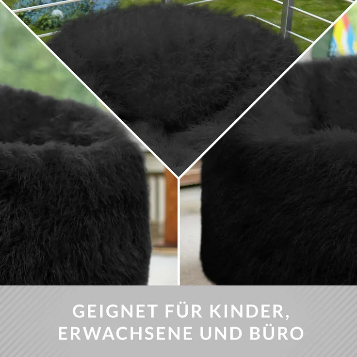 Green Bean® Sitzsack Fellotpik mit Füllmaterial (EPS Perlen) - Indoor Maße ca 100 x 55 cm - Bean Bag - Schwarz – Bild 3