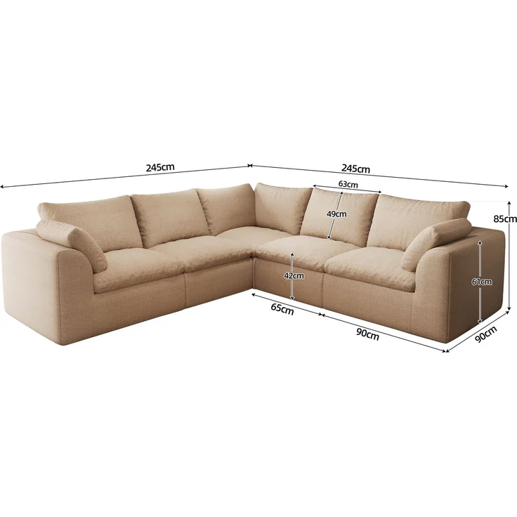 5-Sitzer Sofa, B 245 x T 245 x H 83 cm, mit Leinenbezug in Khaki – Bild 4