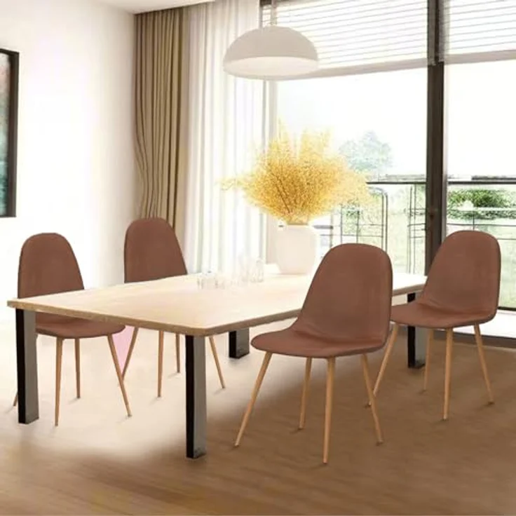 CangLong Satz von 4 Esszimmerstühlen Retro gepolsterte Küchenstühle für Küche Esszimmer, Kunstleder Esszimmerstuhl mit Metallbeinen, Braun – Bild 3