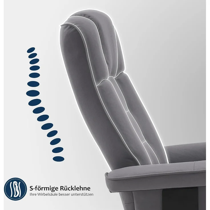 M MCombo Relaxsessel mit Hocker, 360°drehbarer Fernsehsessel mit Liegefunktion, bis 120 Kg belastbarer TV-Sessel, moderner Ruhesessel für Wohnzimmer, Kunstleder, 9019 (Grau-Mikrofaser) – Bild 6