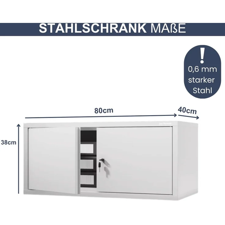 Schrankerweiterung Aktenschrank mit 2 Flügeltüren | Zusatzschrank für Büroschrank Extraschrank Stahl Mehrzweckschrank klein Werkstatt, 38x80x40cm Weiß – Bild 2