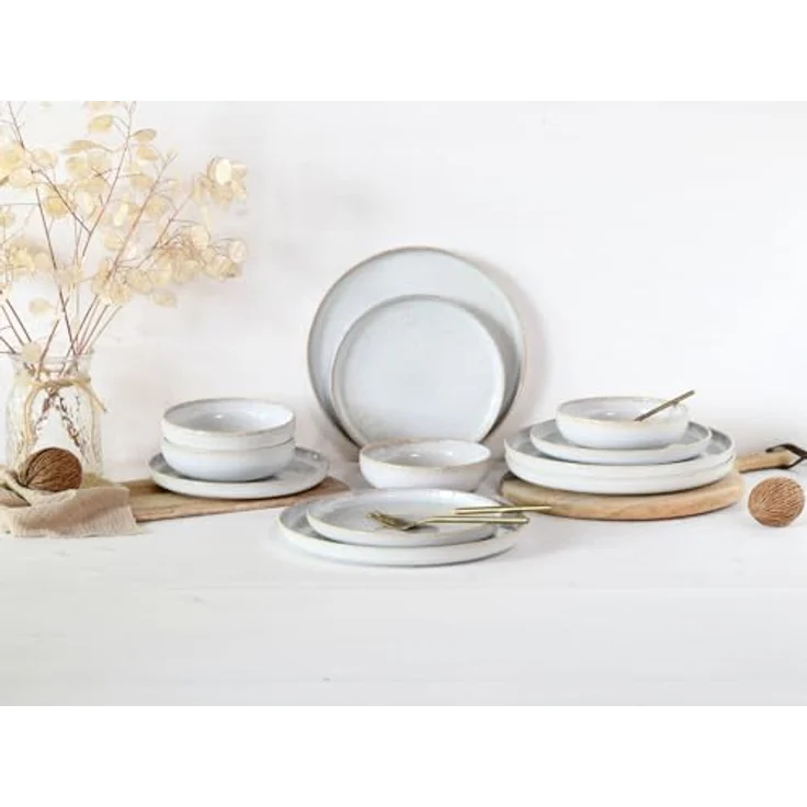 Creatable Tafelservice Uno Vintage, 12-teiliges Geschirrset aus Keramik in offwhite/Grauweiß, stapelbar und lebensmittelecht – Bild 2