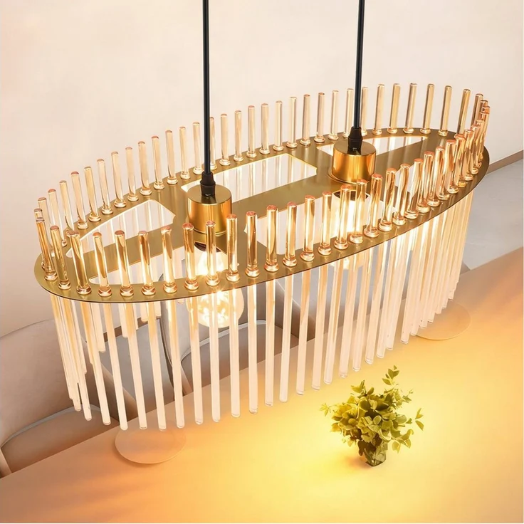 Nettlife Pendelleuchte Modern Gold/ Schwarz 2-Flammig,Glas,E27 Hängelampe mit Kristall Schirm, ohne Leuchtmittel, für Esszimmer Küche Wohnzimmer, Höhenverstellbar – Bild 4