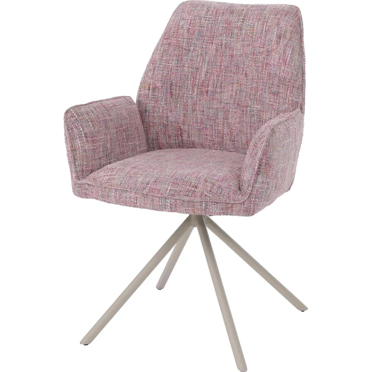 Esszimmerstuhl HWC-G67, Küchenstuhl, drehbar Auto-Position Metall Chenille (410g/m²) ~ Gestell creme, rosa – Bild 1