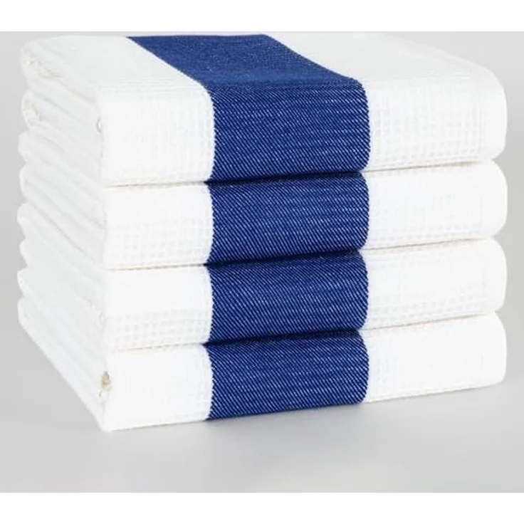 Hammetex 4er Set 50x70 cm Waffel-Handtuch aus 100% Baumwolle – Küchtuch mit Aufhängeschlaufe – Saugfähig, Schnelltrocknend & Oeko-Tex Zertifiziert – Blau – Bild 1