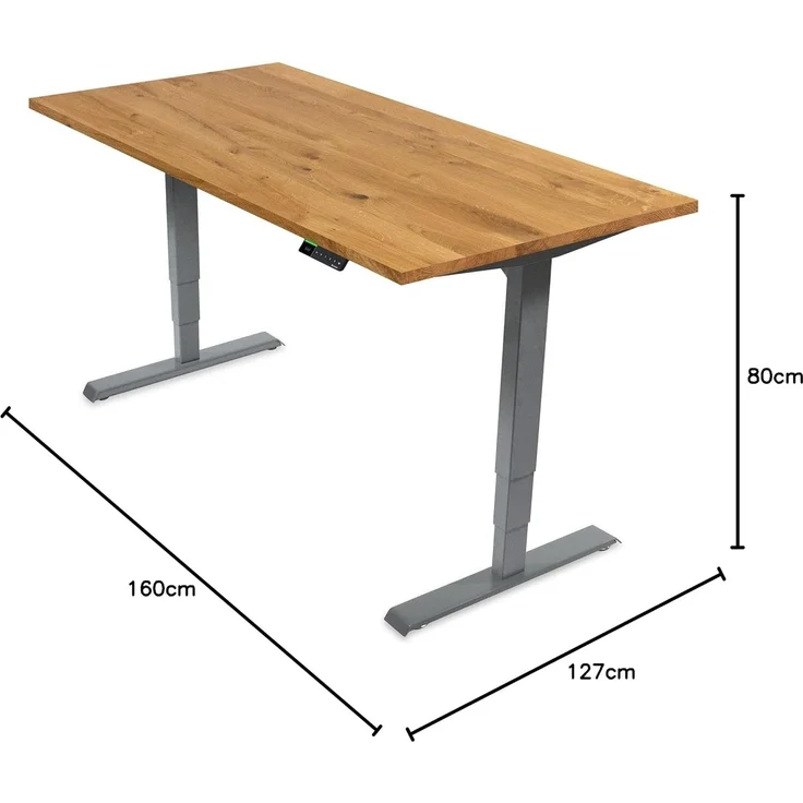 Desktopia Pro X - Elektrisch höhenverstellbarer Schreibtisch / Ergonomischer Tisch mit Memory-Funktion, Eiche Echtholz Gestell Grau, 160x80 cm, – Bild 2