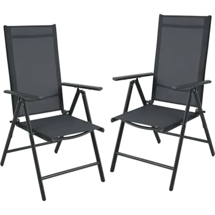 SVITA Klappstuhl 2er Set Gartenstuhl Klappbar (2 St), 2er Set, klappbar, verstellbare Rückenlehne, mit Armlehne, Schwarz