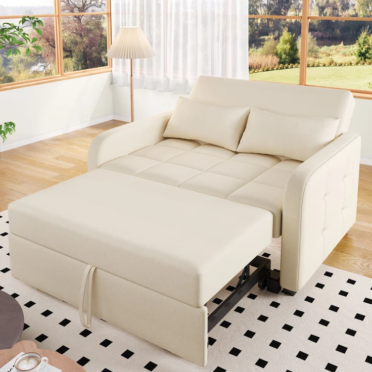 Sofabett 127x75x94 cm Beige, klappbar mit 3-fach verstellbarer Rückenlehne & 180 cm Liegefläche – Bild 2
