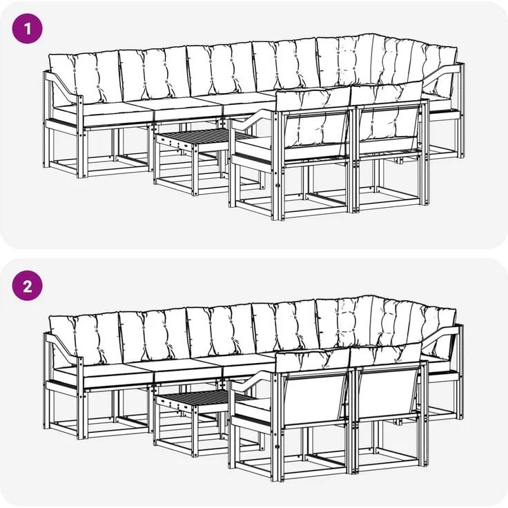 vidaXL Outdoor-Sofagarnitur 9 stk. 8-Sitzer Weiß und Hellgrau 3389629 – Bild 9