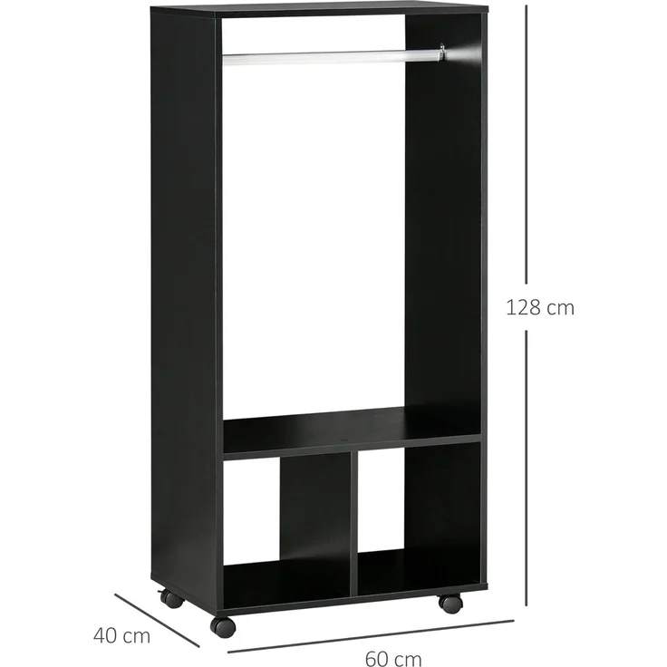 HOMCOM Kleiderschrank, 2 Fächer, 4 Lenkrollen, Maße: 60 x 40 x 128 cm, Schwarz – Bild 7