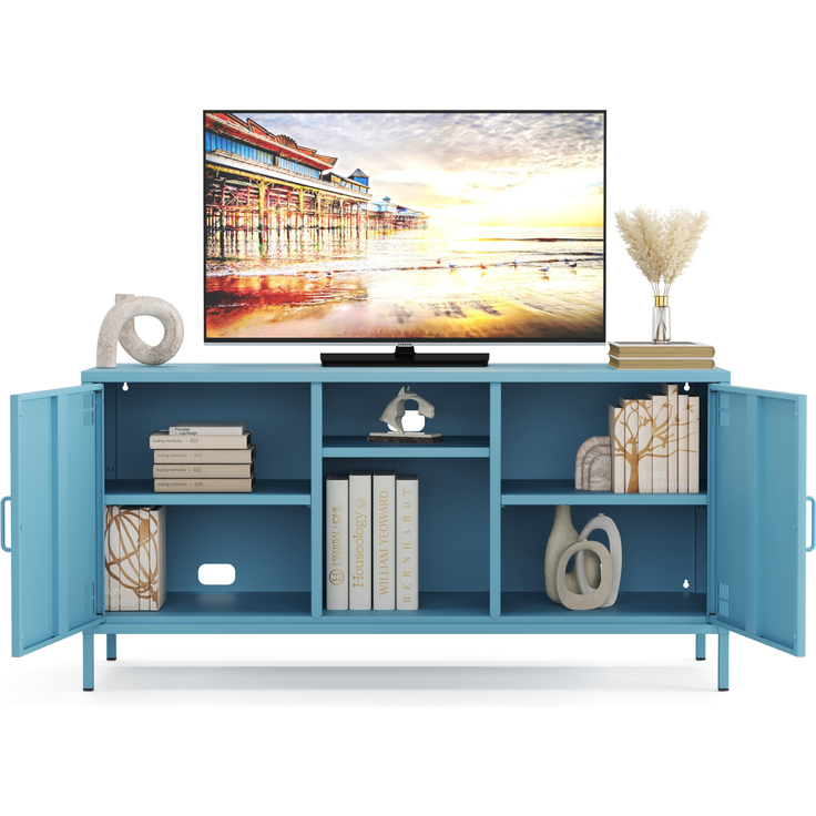 Metall Möbel Pera3, TV-Schrank 3 Regale - 130,5 x 40 x 64,5 cm Blau