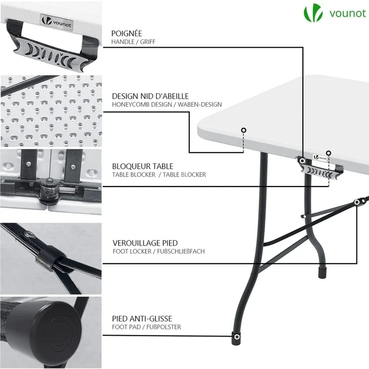 VOUNOT Bierzeltgarnitur Klappbar 3-teilig Set, 1 Biertisch & 2 Bierbänke, Festzeltgarnitur 180 x 75 x 72 cm Gartengarnitur Campingset Klapptisch, Weiß – Bild 4