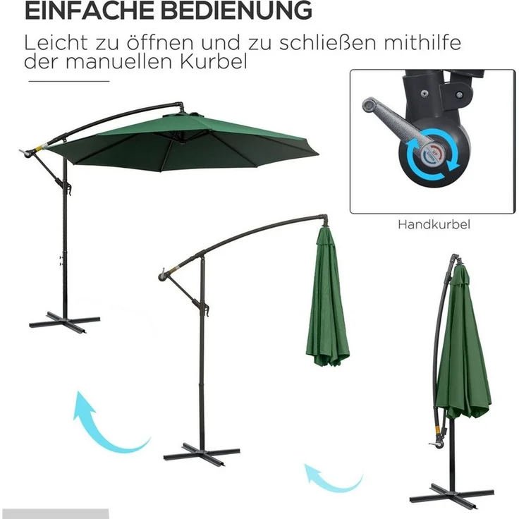 Outsunny Ampelschirm mit Handkurbel, Polyestergewebe, Grün, 295 x 295 cm – Bild 3