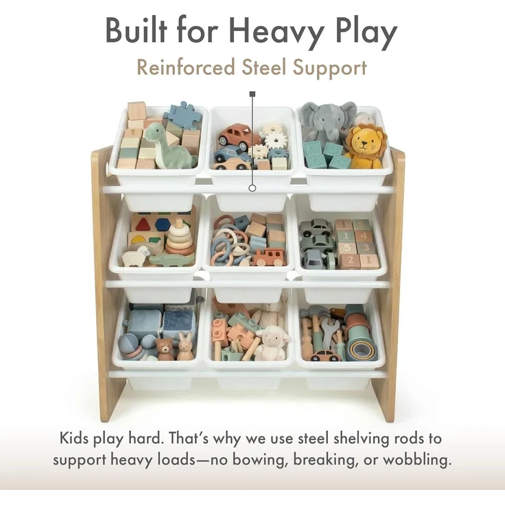 Humble Crew stilvolles Kinderregal aus Holz, Natur/Weiß! 9 Boxen für Spielzeug, ideal für Kinderzimmer. Ordnung mit Charme schaffen – Bild 5