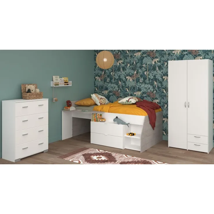 Parisot Kinderzimmer und Jugendzimmer Milky in weiß und grau Loft Set 3-tlg.