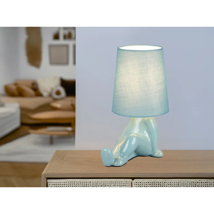 LED Tischlampe Keramik Blau mit Stoffschirm, Höhe 24,5cm – Bild 3