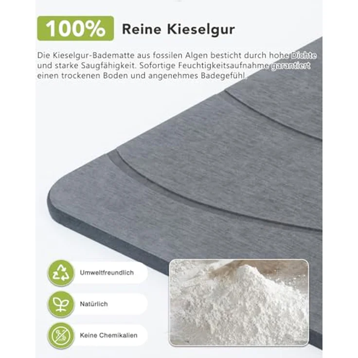 Ribelli Kieselgur Badematte rutschfest 60x39 cm, Duschvorleger Badvorleger Schnelltrocknend, 100% Natürlich Stein Bodenmatte, Bad Matte Super Saugfähig Badezimmermatte – Bild 5