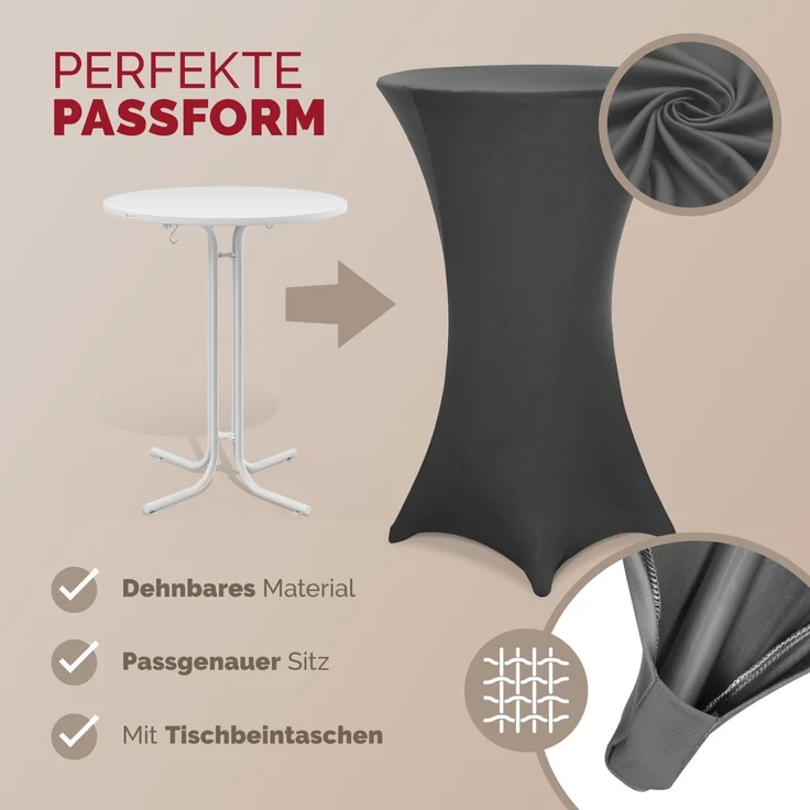 DETEX® Stehtischhusse 5er Set Anthrazit Grau 70-75cm Verstärkter Fußbereich 30°C Waschbar Stehtisch Hussen Stretch Bezug – Bild 3