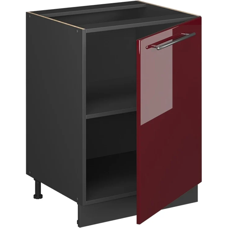 Küchenunterschrank Fame-Line Bordeaux Hochglanz/Anthrazit 60 cm 1 Tür ohne Arbeitsplatte Vicco – Bild 6
