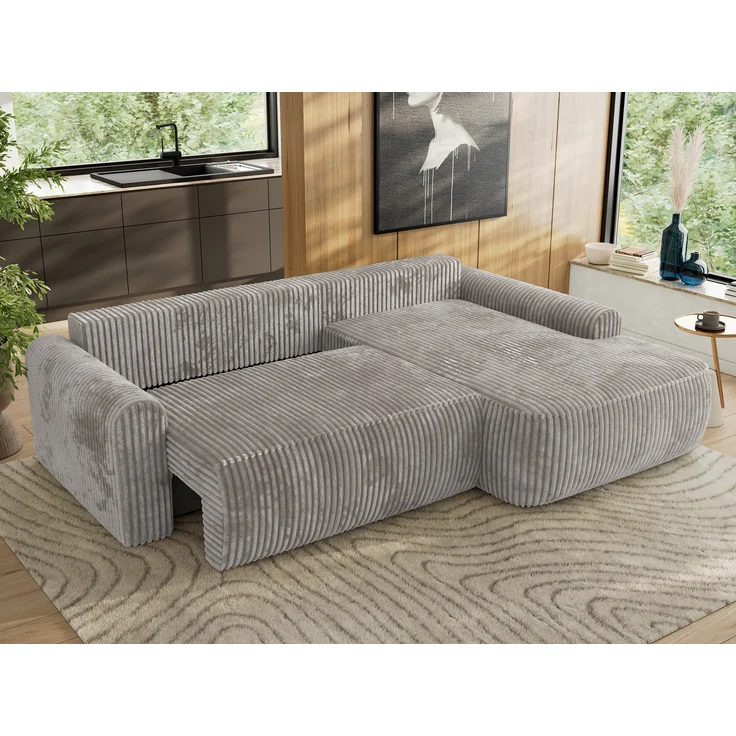 Ecksofa, L-förmiges, lose Kissen, DL-Schlaffunktion, (H 100 x T 187 x B 273 cm) - CUBO L - Cord Hellgrau - rechte Seite – Bild 4