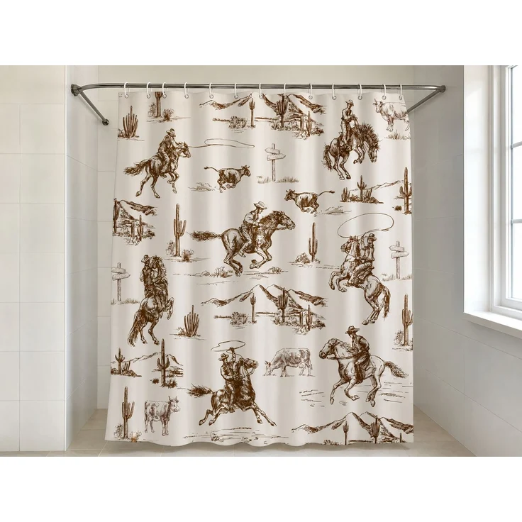 Wasserdichter Duschvorhang mit Western-Motiv Beige-Braun 150 x 200 cm – Bild 2