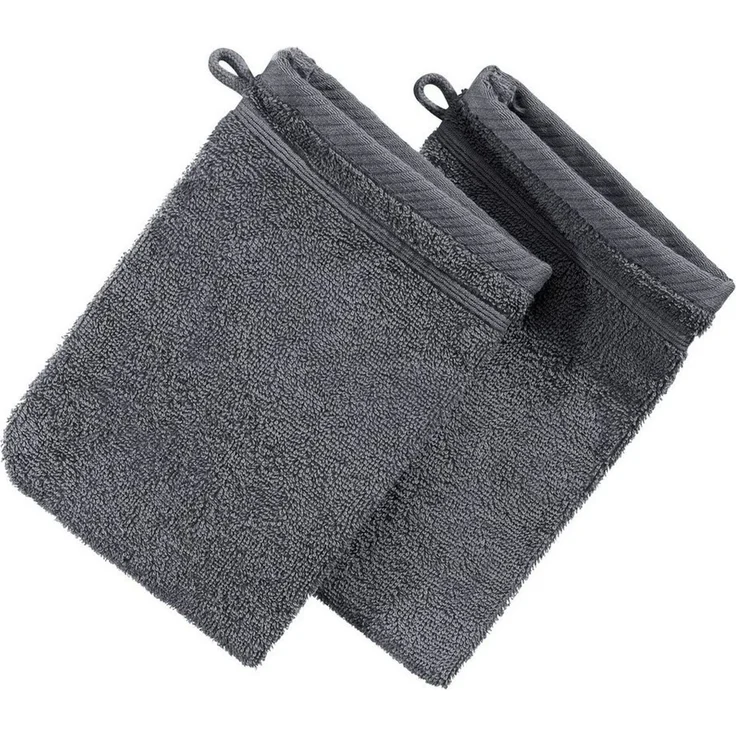 Erwin Müller Waschhandschuh Waschhandschuh "Heidelberg" 2er-Pack, Frottier (2-St), Walk-Frottier Uni, Anthrazit – Bild 1