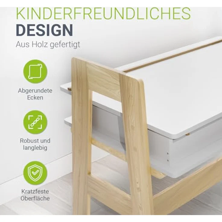 Juskys Kinder Schreibtisch Fietje Plus - neigungs- & höhenverstellbar, 2 Schubladen, robustes Material, viel Stauraum - Kinderschreibtisch aus Holz – Bild 8