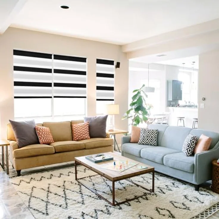 Deswell Doppelrollo Klemmfix ohne Bohren Schwarz-weiß B60 x H130 cm (Stoffbreite 56cm) Rollos für Fenster ohne Bohren für Fenster mit Lichtdurchlässig & Verdunkelnd/Höhe Stufenlos Verstellbar – Bild 9
