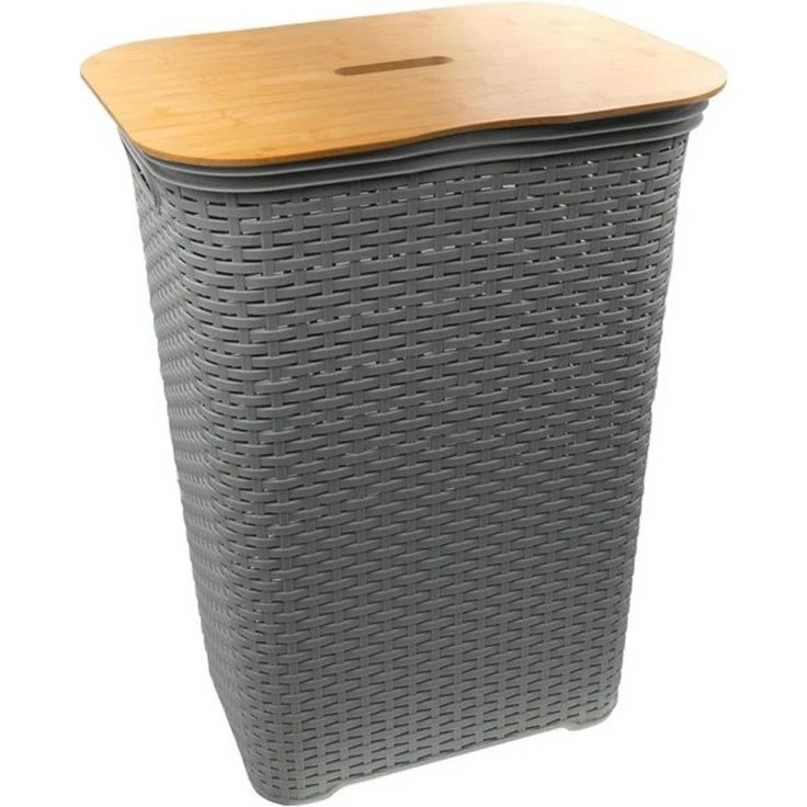 hrb Wäschebox Wäschekorb mit Bambus Deckel, Wäschesammler, Wäscheaufbewahrung, 65 Liter Volumen, schicker Bambusdeckel, Feuchtigkeitsresistent – Bild 2