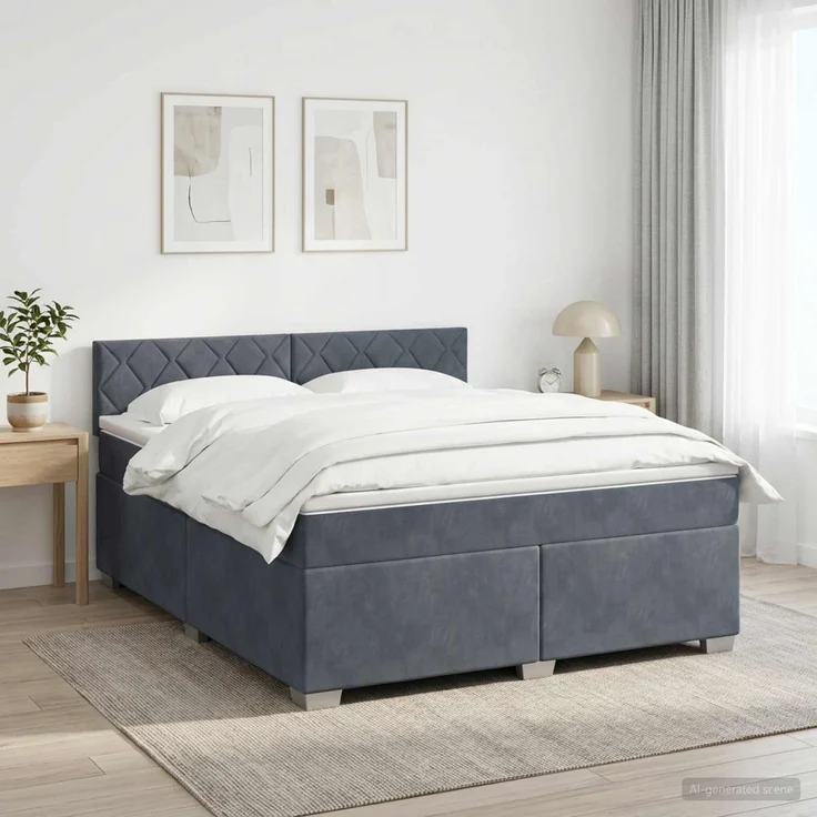 vidaXL Boxspringbett mit Matratze Dunkelgrau 140 x 190 cm Samt 3450717 – Bild 1