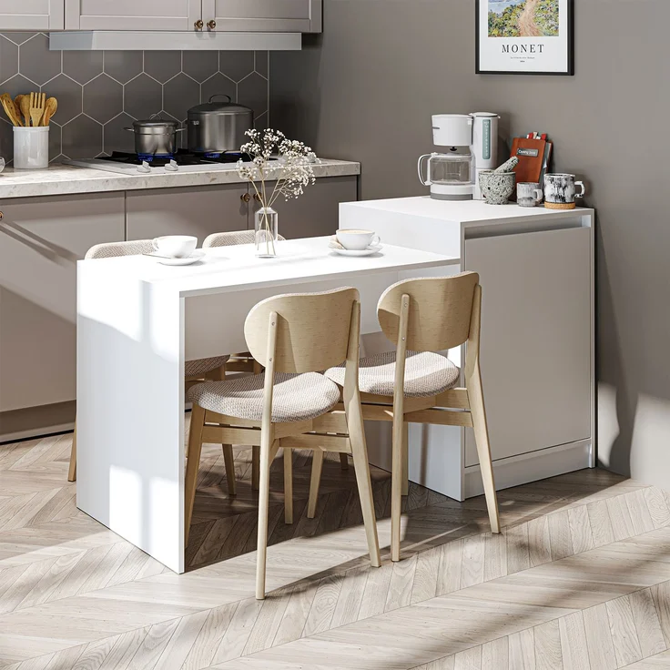 Roomart Kücheninsel MILANO mit Esstisch & Stauraum – Küchentisch & Küchenschrank – 160×85×60 cm – platzsparend & modern • Weiß – Bild 2