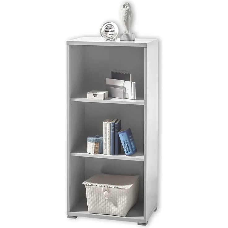 Stella Trading OFFICE LUX Aktenregal, grau - Kleines Standregal mit 3 offenen Fächern - Modernes Büromöbel Komplettset - 52 x 114 x 35 cm (B/H/T)