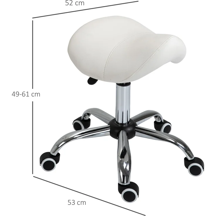 Rollhocker höhenverstellbar Drehhocker 49-61 cm Arbeitshocker drehbar Sattelhocker für Büro Salon Massage Spa Weiß--Weiß--61x52x53cm--CHENHAONING – Bild 5