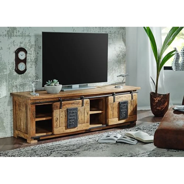 TV-Board Mango 160x45x50 natur lackiert RAILWAY #101 – Bild 3