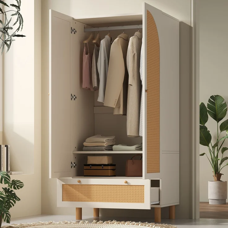 Abrihome Kleiderschrank mit höhenverstellbaren Regalen und Kleiderstange, Weiß, 180x52x85 cm – Bild 3